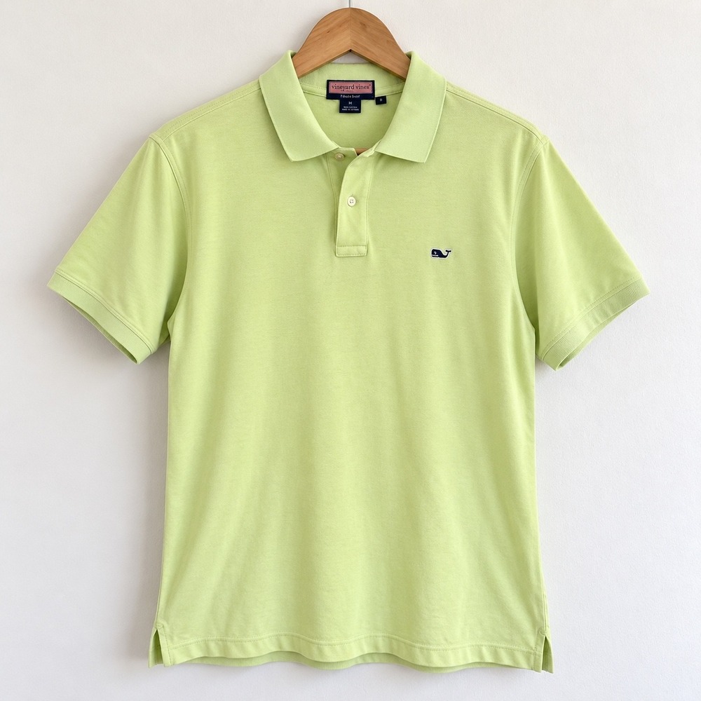 Vineyard Vines Mens Lime Green Short Sleeve Cotton Pique Whale Polo Shirt Size L